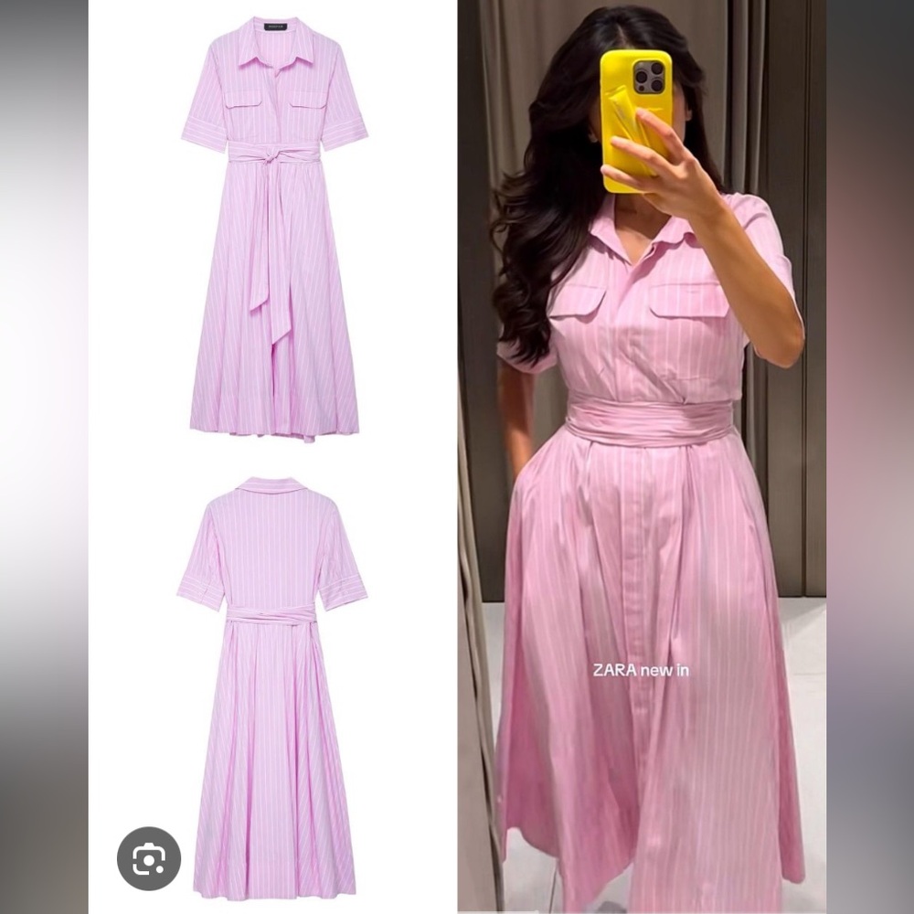 Zara Poplin Shirt Dress ZW Collection Pink Medium - Picture 3 of 7